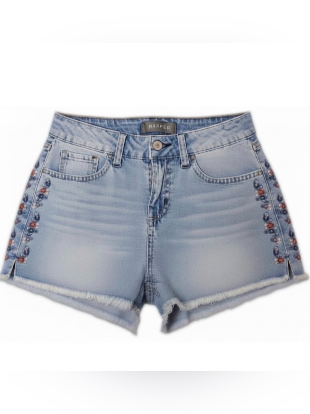 Harper Embroidered Denim Shorts Boho Festival Raw Hem